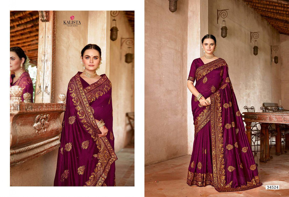 Kalista Bahurani Heavy Wedding Wear Vichitra Silk Designer Saree Collection